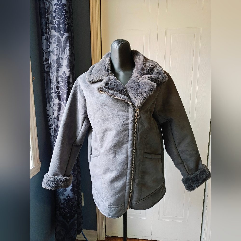 BNWT Faux Suede Sherpa Bomber Jacket by Divided